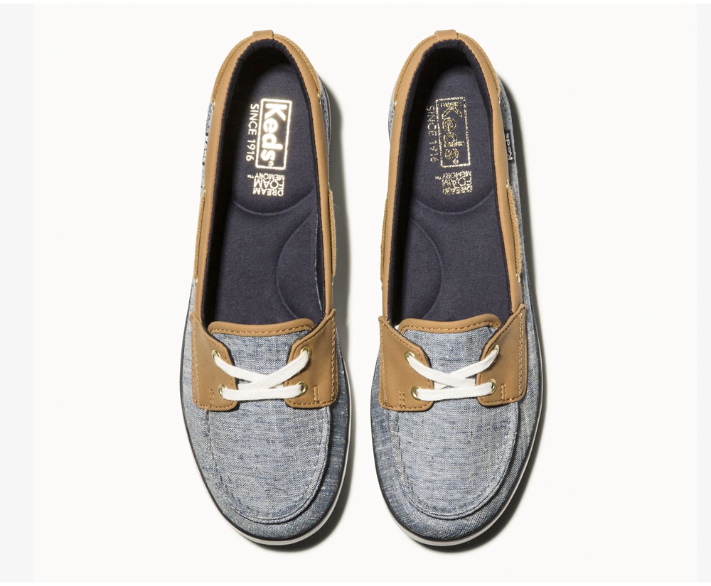 Keds Womens Slip Ons Navy - Charter Airy Chambray - 426OTUBJK